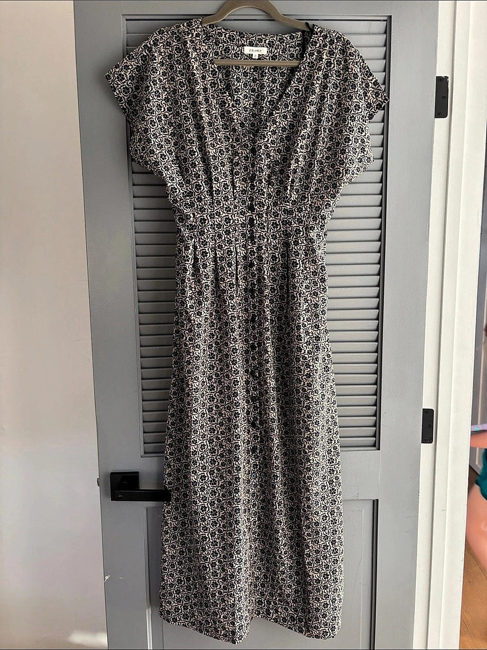 Z Supply Sanna Iris Floral Midi Dress Black & Cream Medium